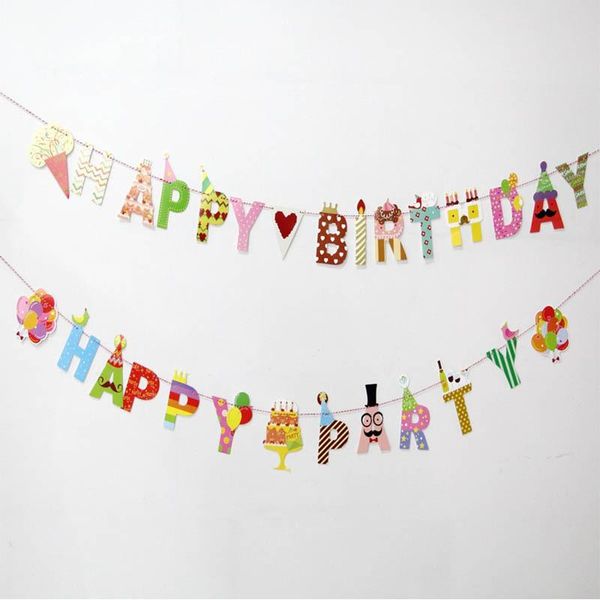 

set happy birthday garland girl boy kids po props banner bunting party event hanging cartoon pull flag decoration
