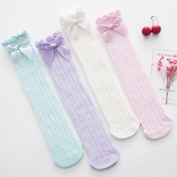 Mädchen Spitze Bögen Prinzessin Socke Kniehohe Socken Solide Lange Röhre Footsocks Kinder Beinlinge 4 Farben M3653