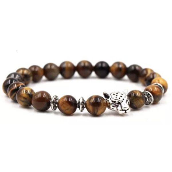 

bracelet selling 8mm tiger eye stone buddha bead leopard head beaded, Golden;silver