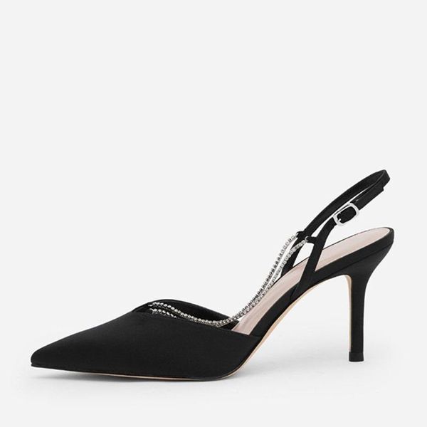 

dress shoes 2021 women sandals high heels fashion chain design pointed toe ankle buckle back strap elegant pumps for, Black