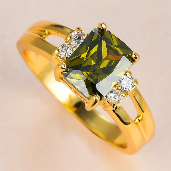 

wedding rings vintage female olive green crystal stone ring charm gold color thin for women luxury square zircon engagement, Slivery;golden