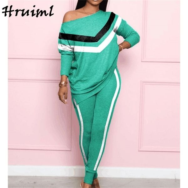 

two piece set plus size women tracksuit long sleeve casual loose full length pencil pants sportswear outfits jogging femme 210513, White