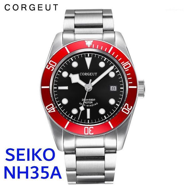 

corgeut watch brand waterproof nh35a automatic mechanical wristwatch full steel sapphire calendar business male clock wristwatches, Slivery;brown