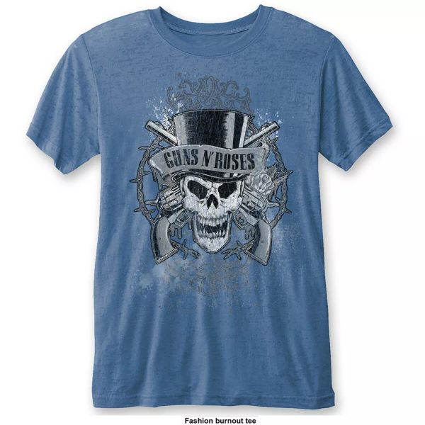 

Blue guns n 'roses faded skull burnout licensed men t-shirt, White;black