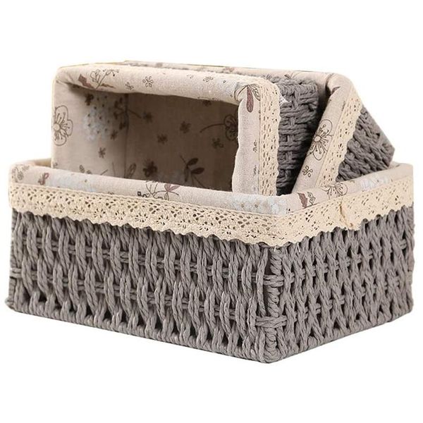 

storage baskets 3 pcs wicker set, handmade soft woven basket with linner for bathroom,bedroom organizing home