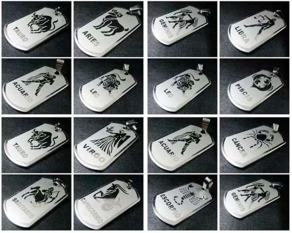 

12 pcs classic silver color twelve constellations pendant fashion stainless steel men's punk jewelry gift