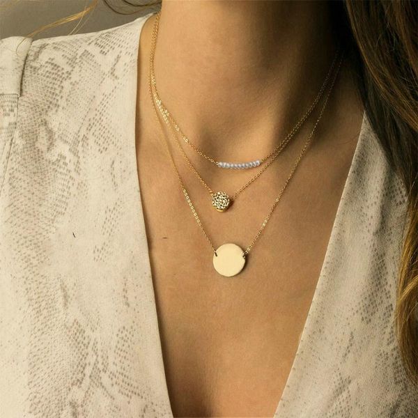 

pendant necklaces 3 set necklace for women imitation pearl custom lettering choker stainless steel long chain gold friends gifts, Silver
