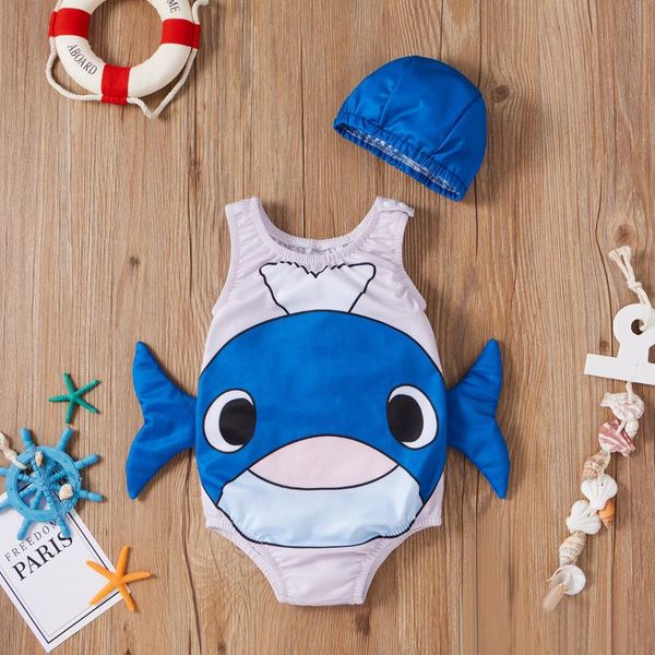 

one piece swimwear baby girls 3d animal bathing suit + hat set ackless swimsuit swimming children beach wear one-pieces, Black