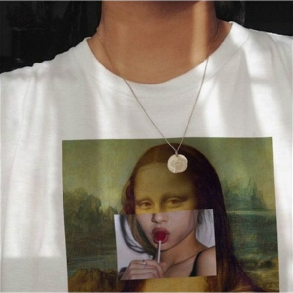 

sale summer fashion mona lisa lollipop women pop art t-shirt hipster cute meme funny tee 210512, White