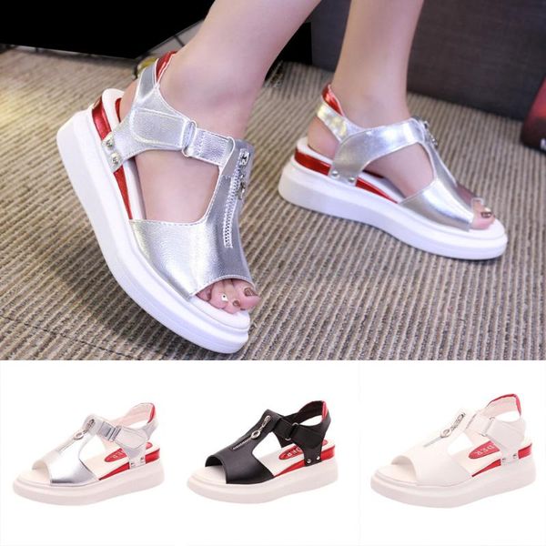 

women's wedges sandals fashion flat thick bottomed fish mouth female summer comfortable beach shoes t9#, Black