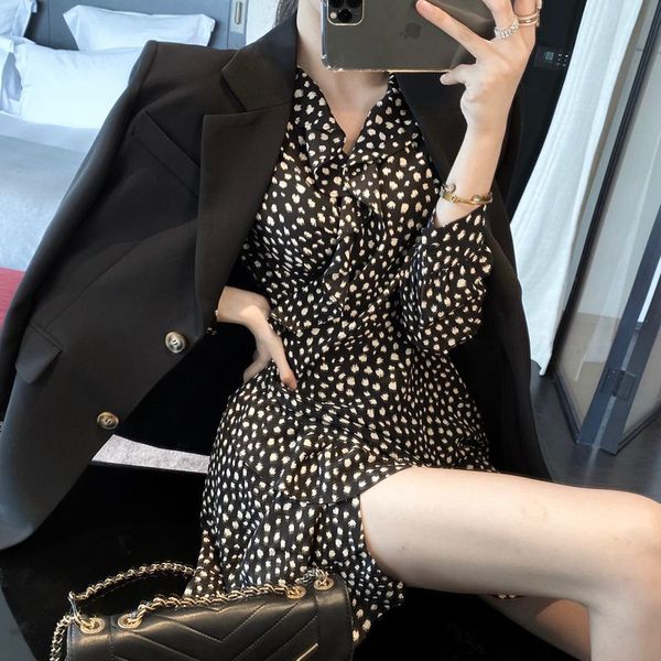 

skirts 2 woman's ensemble blazer suit and houndstooth blazers fashion jacket outerwear polka dot mini dress two pieces together, Black