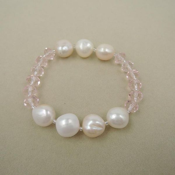 

tennis 100% nature freshwater pearl bracelet with nice crystal beads, Golden;silver