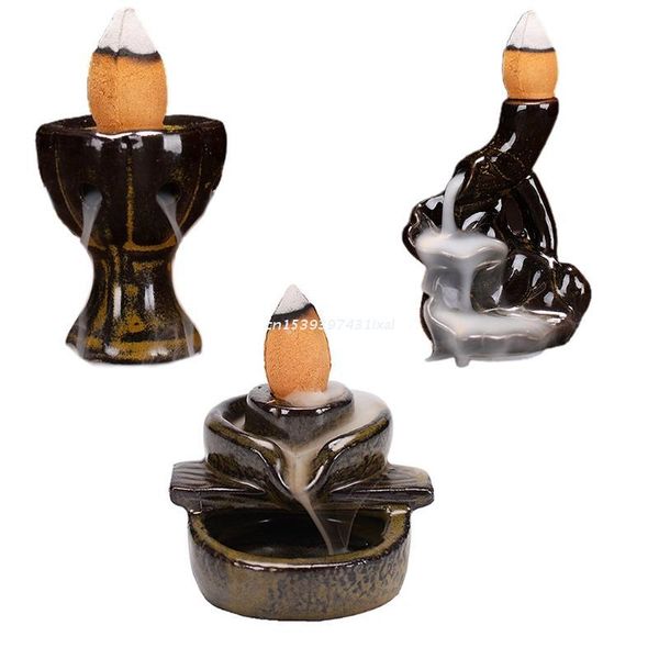 

fragrance lamps waterfall incense burner ceramic backflow holder fountain cones for home office decor dropship