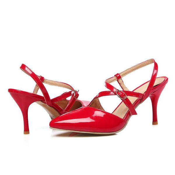 

big size 30-48 summer fashion women solid heels t-strap sandals 4 colors, Black