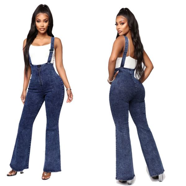 

women's jeans woman overalls vintage denim pant casual button bodysuit high waist shopping ar2u, Blue