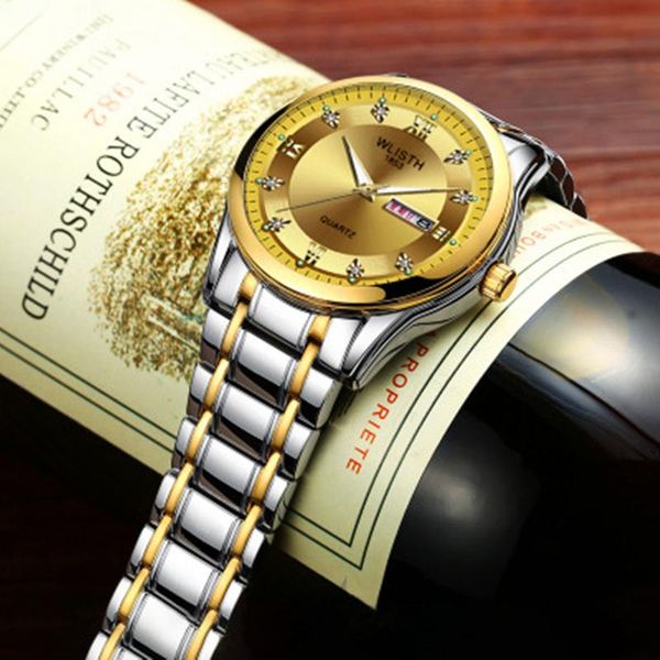 

wristwatches orologio uomo mens watches date automatic calendar diamond watch for men quartz clock reloj hombre, Slivery;brown