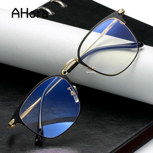 

fashion sunglasses frames ahora metal anti blue light optical sepectacle half frame computer glasses business flat eyeglasses for women&men, Black