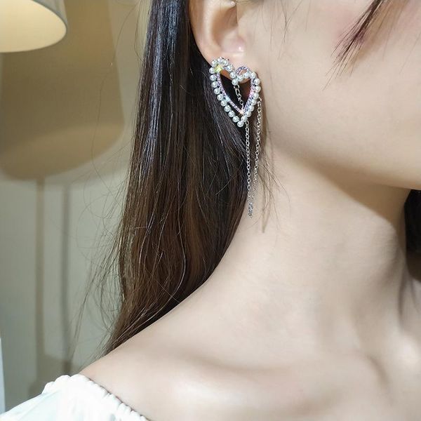 

party favor pearl crystal portrait chain tassel earrings vintage french personality
