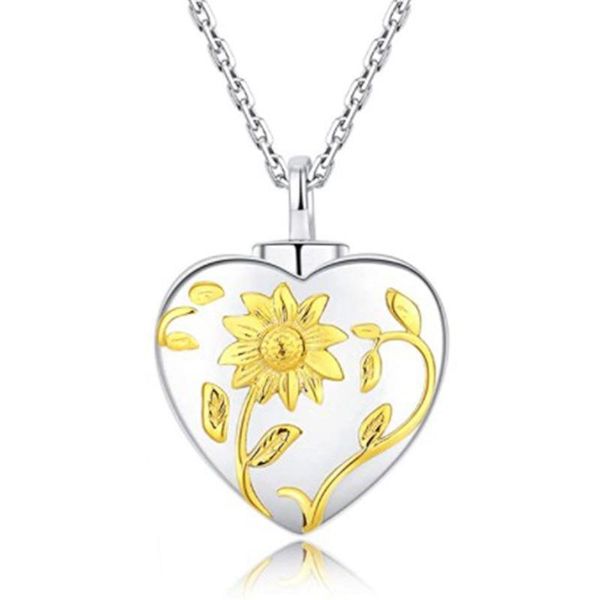 

pendant necklaces 1pc sunflower heart shape urn necklace memorial ashes, Silver