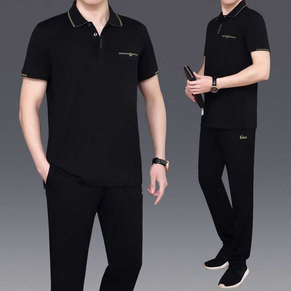 

middle aged and elderly men's dad summer short sleeved cotton pants loose oversized outdoor running suit, Gray