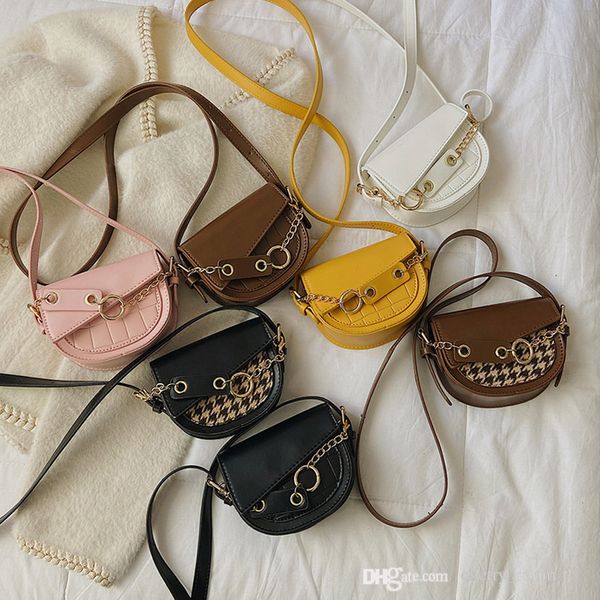 

designer kids princss purse autumn winter children plaid color matching wallet retro mini saddle bag boys girls crossbody accessories zero b, White