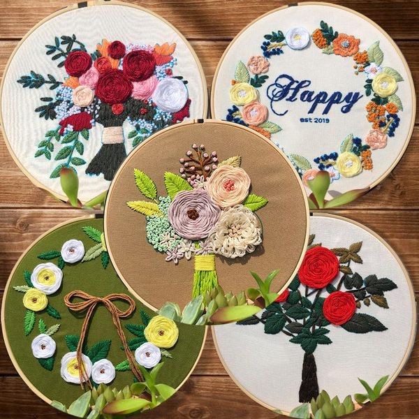 

other arts and crafts flower vase embroidery kit diy needlework plant pattern needlecraft for beginner(without hoop)