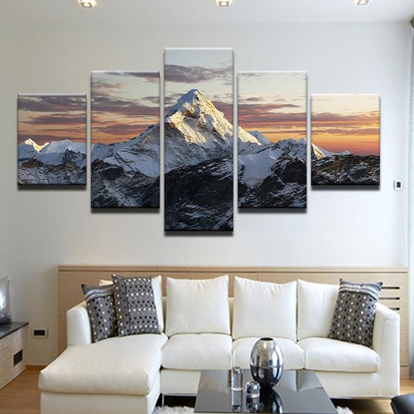 

other home decor modular picture modern painting cuadros decoration 5 panel snow mountains snowscape canvas art framework wall for living ro