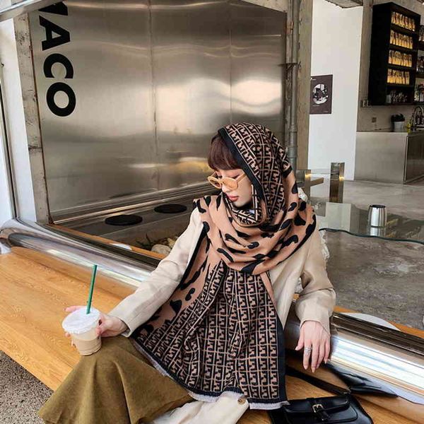 

design new geometric leopard imitation cashmere women's fashion decoration scarf thickened warm big shawl in winter, Blue;gray