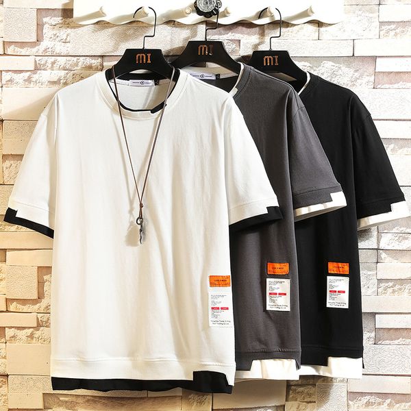 

men's t-shirts 2021 patchwork short sleeve t shirt men summer loose tshirt tees fashion clothes plus oversize 4xl 5xl o neck 7dp5, White;black