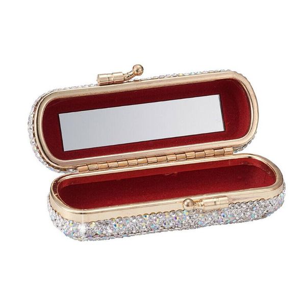 

cosmetic bags & cases ladies fashion gift daily home travel shiny diamonds with mirror vintage lipstick case clip holder universal organizer