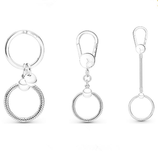 

925 sterling silver charm key ring small medium bag with beaded hanging ring diy fashion keychain, Black