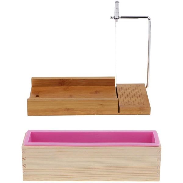 

loaf soap cutter with wire slicer + 1pcs rectangle silicone mold wooden box for soap/cake making supplies craft tools