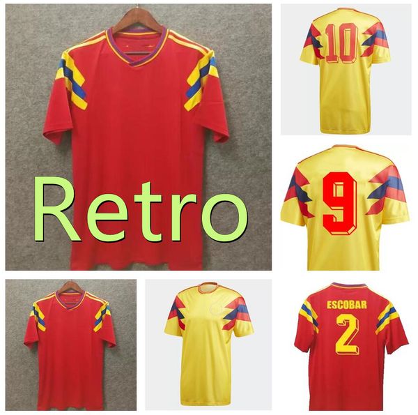 

1990 valderrama retro soccer jersey 90 rincÃ³n guerrero escobar vintage classic football shirt, Black;yellow