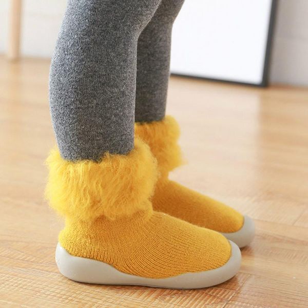 

first walkers autumn and winter plus velvet thickening baby girl floor socks non-slip toddler shoes rubber bottom