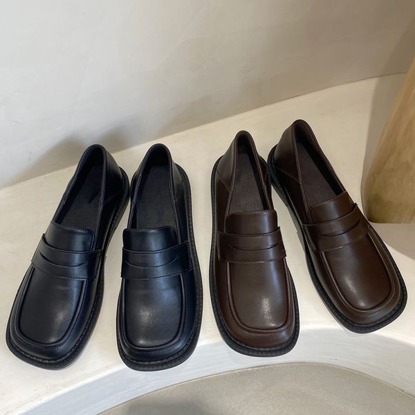 

fashion women flats causal ladies loafers autumn round toe thick heels female shoes new outdoor woman flats slides shoes, Black
