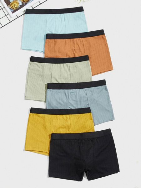 

men 6pcs contrast tape boxer brief d5js#, Black;brown