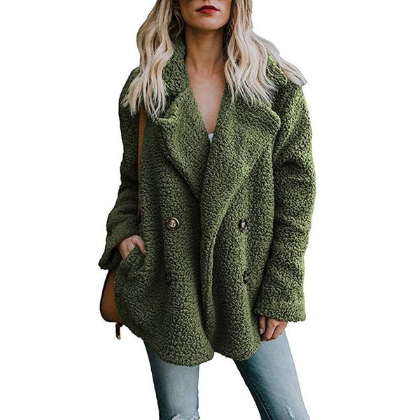 

women's jackets solid coat women autumn spring wide lapel loose warm jacket outwear female casual jumper ladies blend faux fur, Black;brown