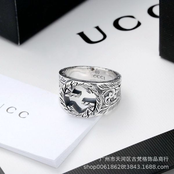 

75% off luxury jewelry shuang hollow out ring silver trend ring, Black