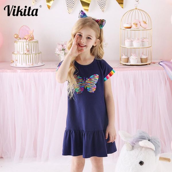 

girl's dresses vikita kids butterfly sequins dress cotton for girls summer clothes princess casual clothing, Red;yellow