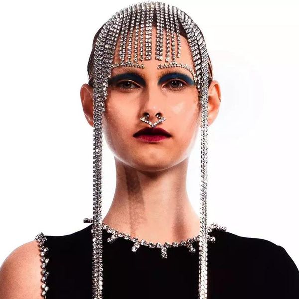 

hair clips & barrettes luxury rhinesotne long tassel chain accessories headwear for women bling crystal comb pin head jewelry, Golden;silver