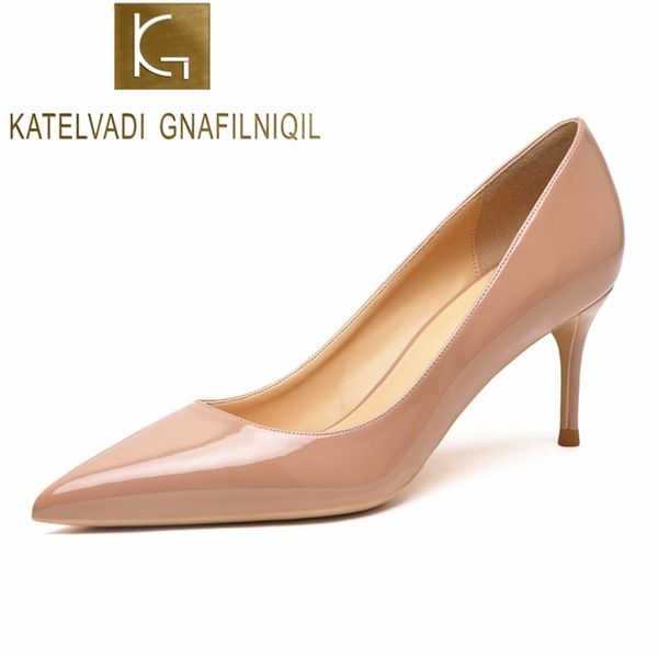 

katelvadi beige women's shoes patent leather woman high heel fashion 6.5cm shoes,k-323 210901, Black