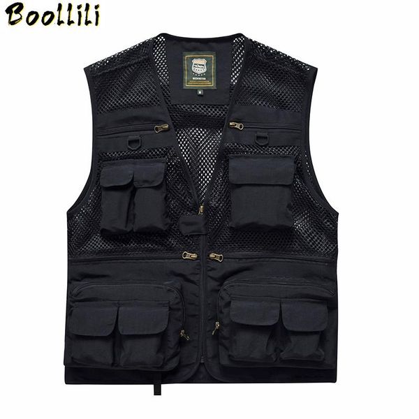 

men's vests men multi pocket vest for summer male casual tool mesh sleeveless jacket with many pographer shooting red waistcoat, Black;white