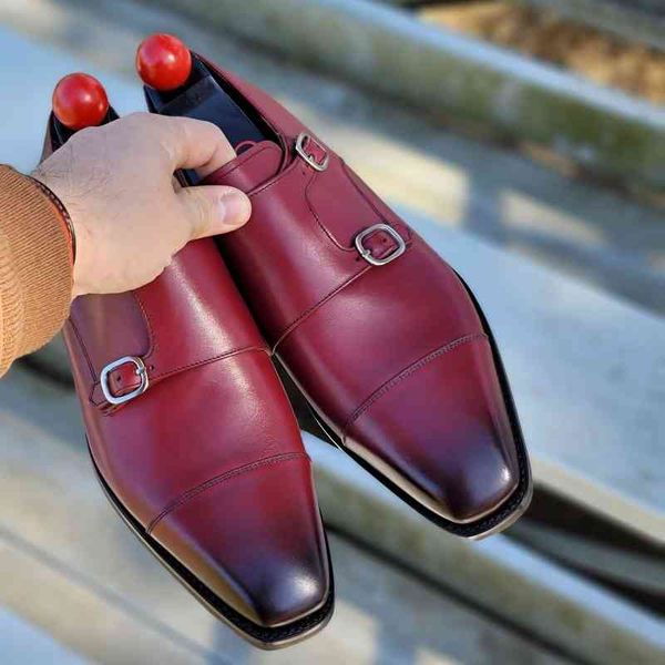 

slippers nova moda masculina tendÃªncia retro all-match vestido sapatos vermelho plutÃ´nio clÃ¡ssico dedo do pÃ© quadrado fivela dupla negÃ³cios, Black