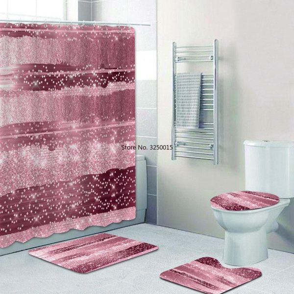 

shower curtains for bathroom elegant trendy silver grey strokes lines set modern glitter bath mats rugs carpet toilet decor