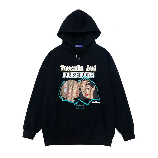 

men's hoodies & sweatshirts anime cartoon girls impression sweater vest with hoodie sweatshirts streetwear hip hop harajuku casual rele, Black