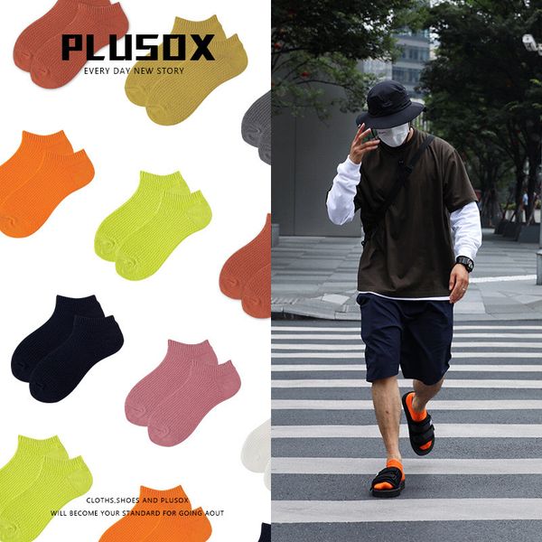 

socks hosiery plusox spring summer cotton amerika harajuku ethnic style thick line shallow mouth socks for men and women, Black;white