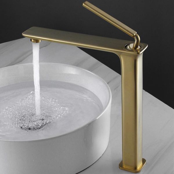 

high basin faucet brush gold solid brass sink mixer tap and cold unique design lavtory bathroom faucets