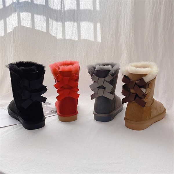 

boots fashion genuine sheepskin natural fur snow shoes women real 100% wool winter brand, Black