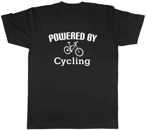 

powered by cycling mens t-shirt tee, White;black