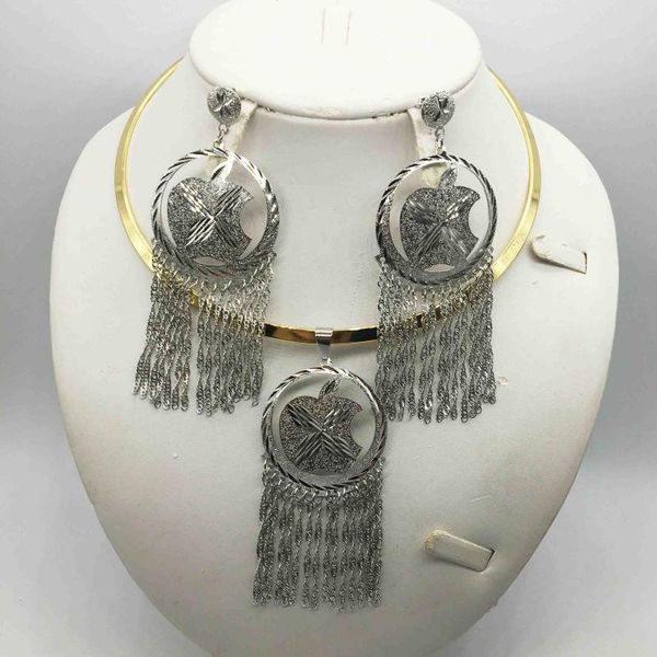 

earrings & necklace fashion wedding dubai africa nigeria african jewelry set gold-color romantic woman bridal sets, Silver